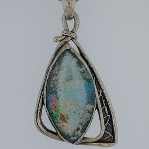 Steling Silver Roman Glass One of a Kind Neklace